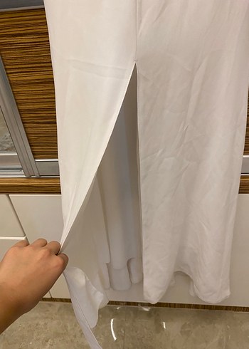 Diğer Beyaz Drapeli Uzun Straplez Kadın Elbise