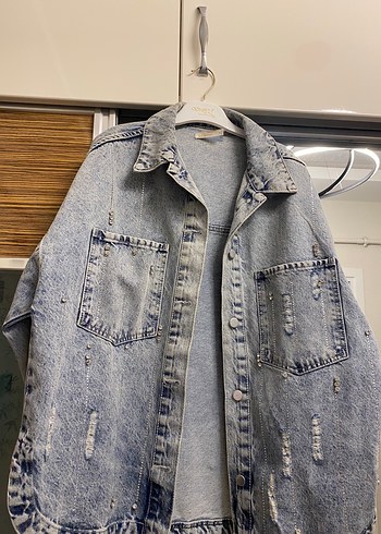 38 Beden mavi Renk Gri Düğmeli Kadın Denim Ceket
