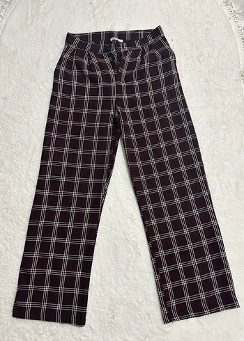 Bordo Ekose Kadın Kumaş Pantolon