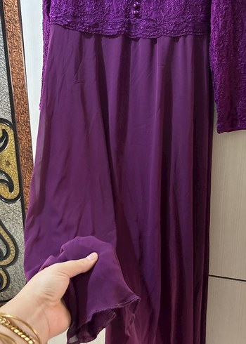 52 Beden mor Renk Mor Uzun Kollu Dökümlü Kadın Elbise