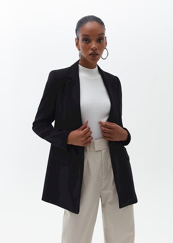 Siyah Süet Kadın Blazer Ceket