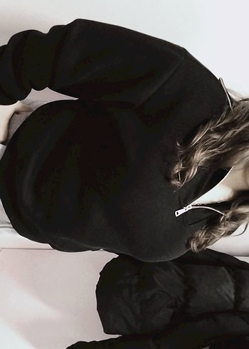 Kadın Siyah Yüksek Yakalı sweat - Görsel 3