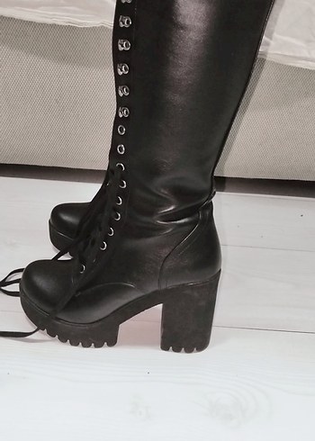 Siyah Deri Gotik Stiletto Topuklu Bot - Görsel 3