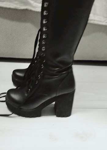 Siyah Deri Gotik Stiletto Topuklu Bot - Görsel 2