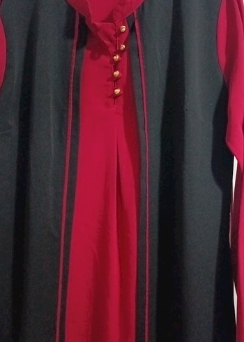 Bordo Düğmeli Uzun Kadın Elbise