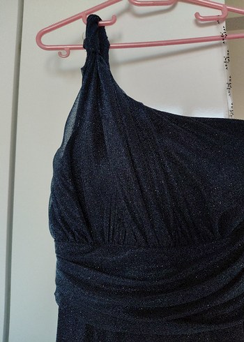 Lacivert simli şık elbise - Görsel 2