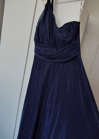 Lacivert simli şık elbise - Görsel 3