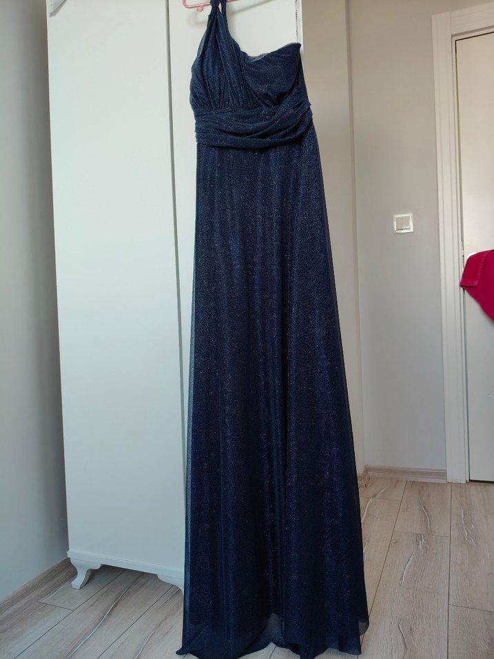 Lacivert simli şık elbise - Görsel 4