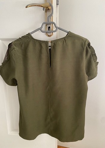 Düğmeli Kısa Kollu Haki Kadın Bluz - Görsel 2