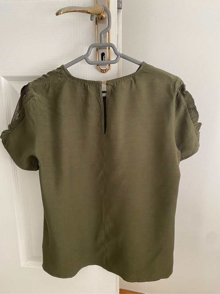 Düğmeli Kısa Kollu Haki Kadın Bluz - Görsel 2