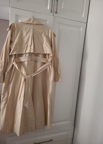 Bej Uzun Keten Kadın Trençkot - Görsel 4