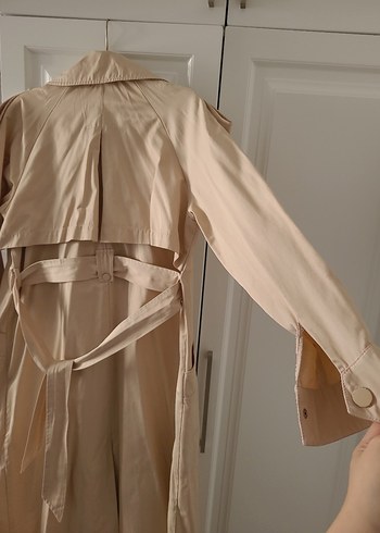 Bej Uzun Keten Kadın Trençkot - Görsel 6