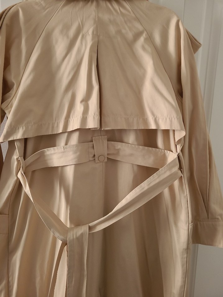 Bej Uzun Keten Kadın Trençkot - Görsel 5