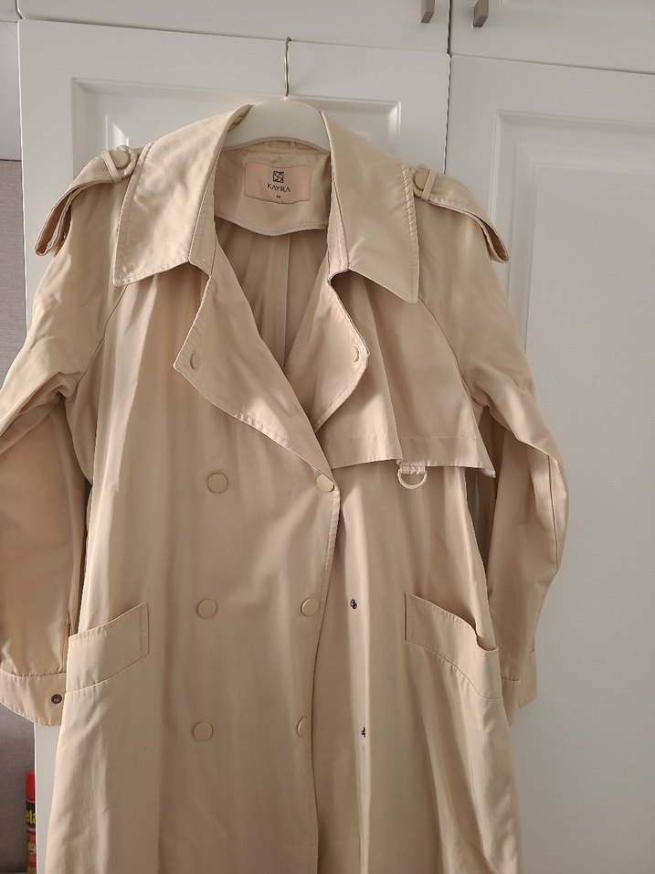Bej Uzun Keten Kadın Trençkot - Görsel 2