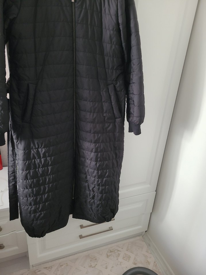 Siyah Uzun Fermuarlı Kadın mont - Görsel 2