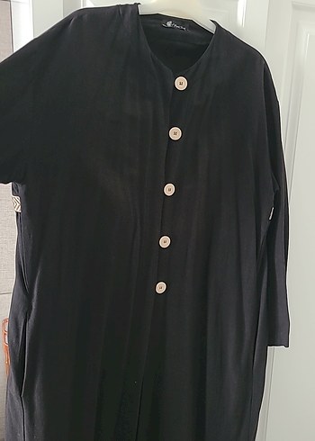 Düğmeli Siyah Uzun Keten - Görsel 5