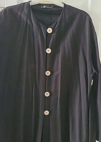 Düğmeli Siyah Uzun Keten - Görsel 2