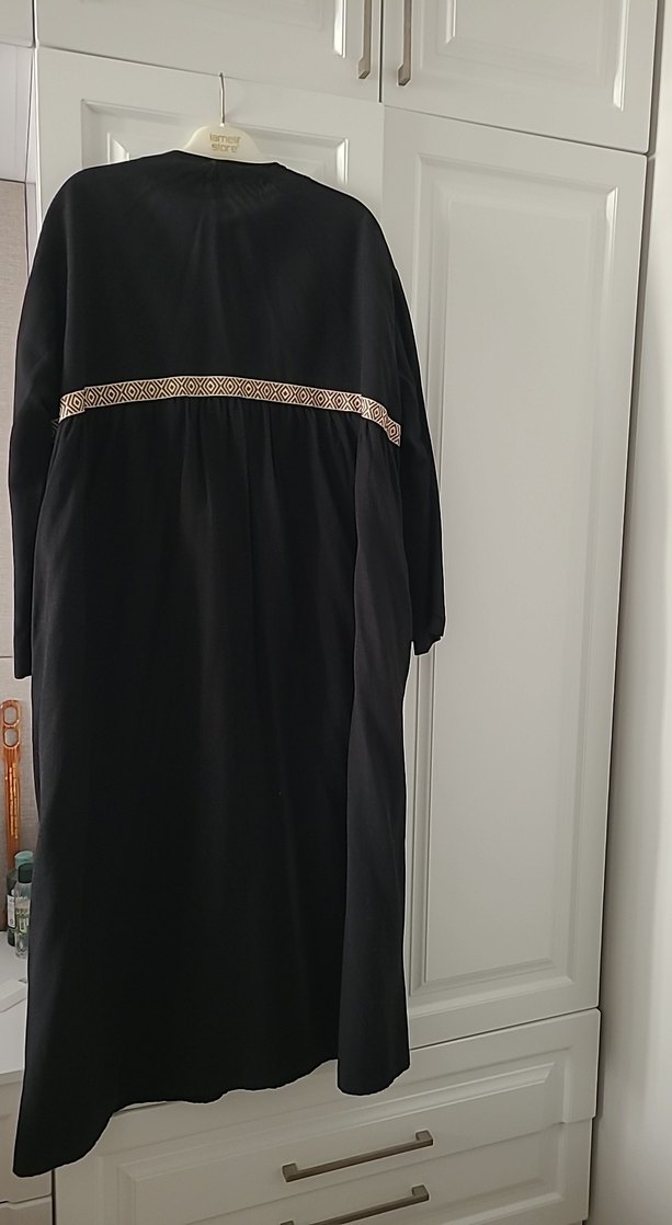 Düğmeli Siyah Uzun Keten - Görsel 4