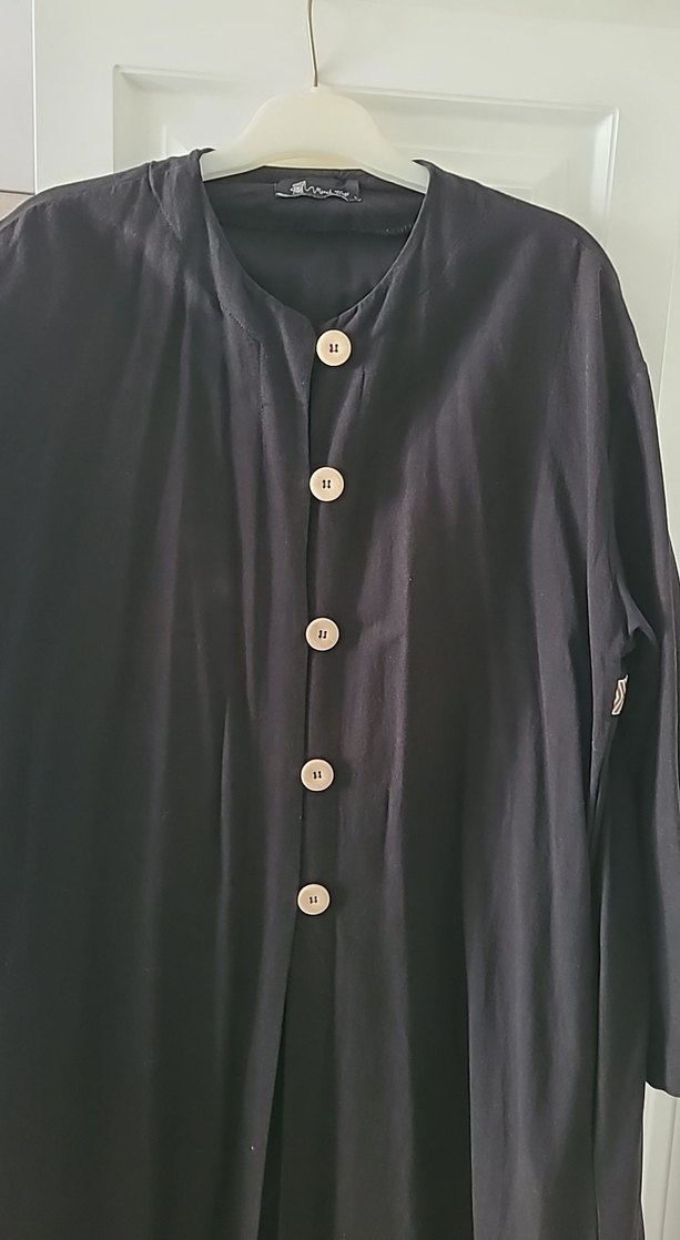 Düğmeli Siyah Uzun Keten - Görsel 2