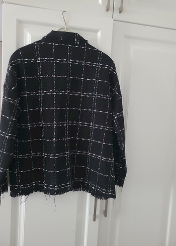 Düğmeli Siyah Ekose Kadın Ceket - Görsel 3