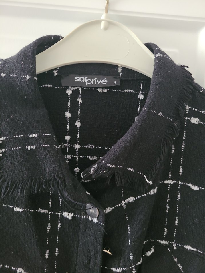 Düğmeli Siyah Ekose Kadın Ceket - Görsel 2