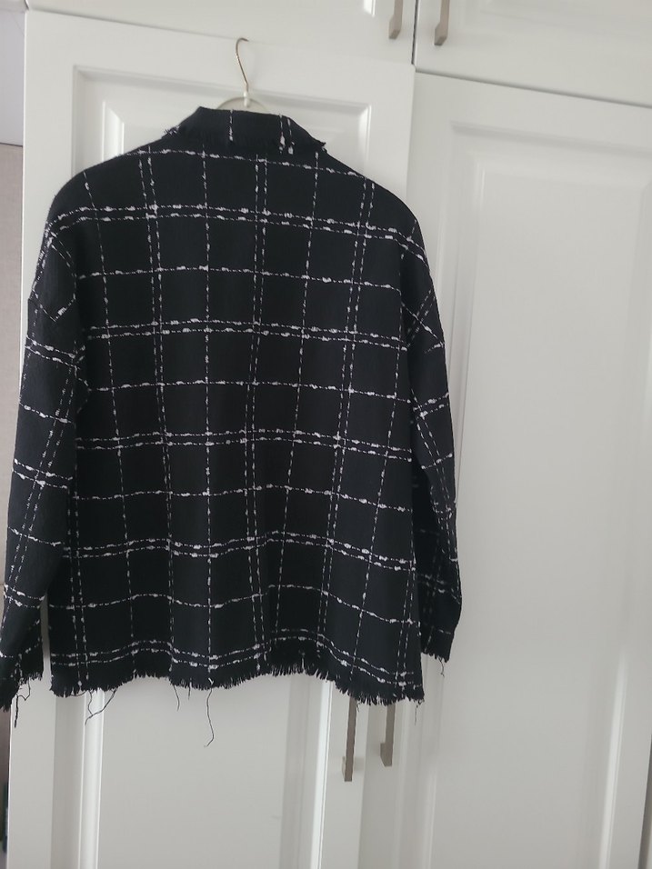 Düğmeli Siyah Ekose Kadın Ceket - Görsel 3