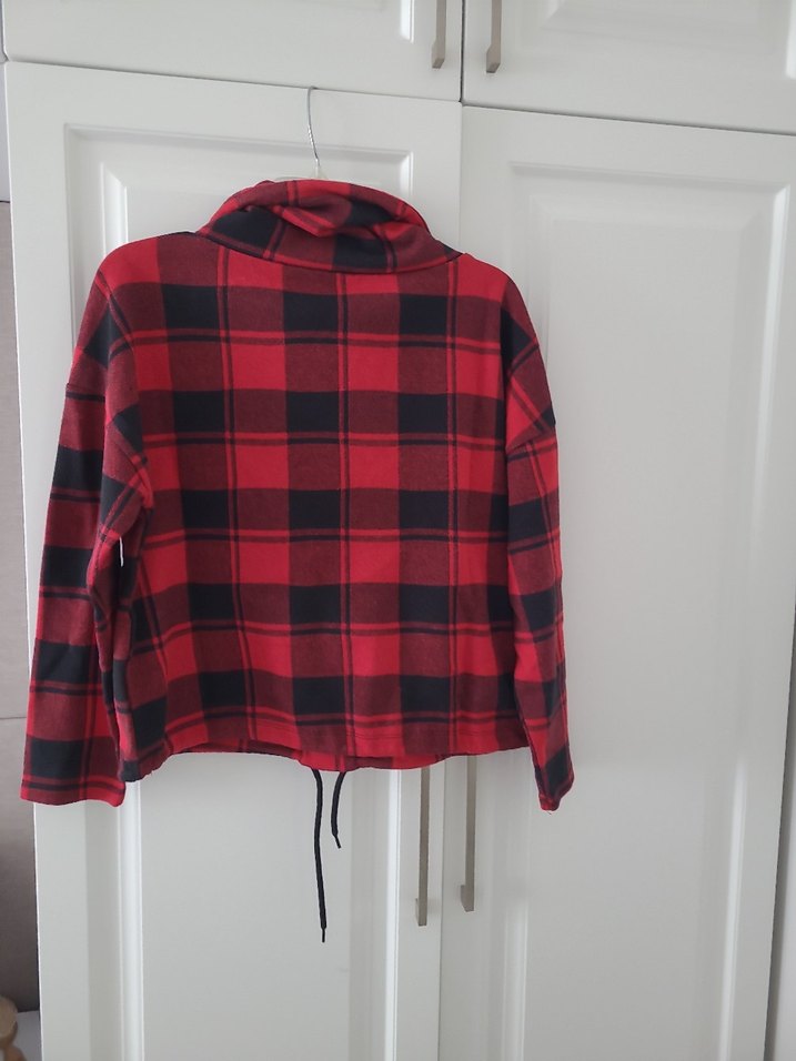 Kırmızı Ekoseli Kadın Uzun Kollu Gömlek - Görsel 4