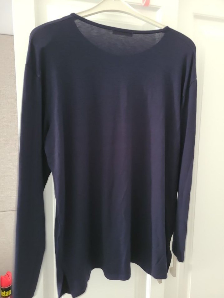 Lacivert Baskılı Uzun Kollu Kadın Bluz - Görsel 4