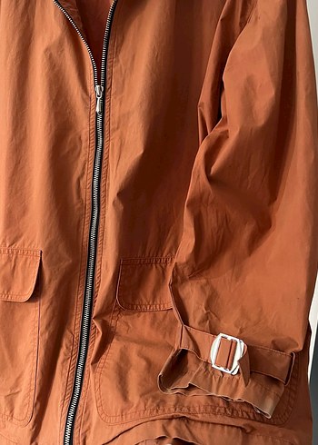 Vintage Kadın Bol Kesim Fermuarlı Turuncu Ceket - Görsel 5