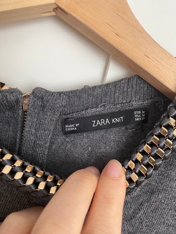 Zara Gri Uzun Kollu Triko elbise - Görsel 2