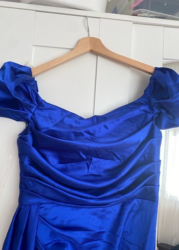 Uzun Drapeli Lacivert Abiye Elbise - Görsel 3