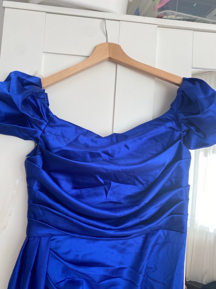 Uzun Drapeli Lacivert Abiye Elbise - Görsel 3