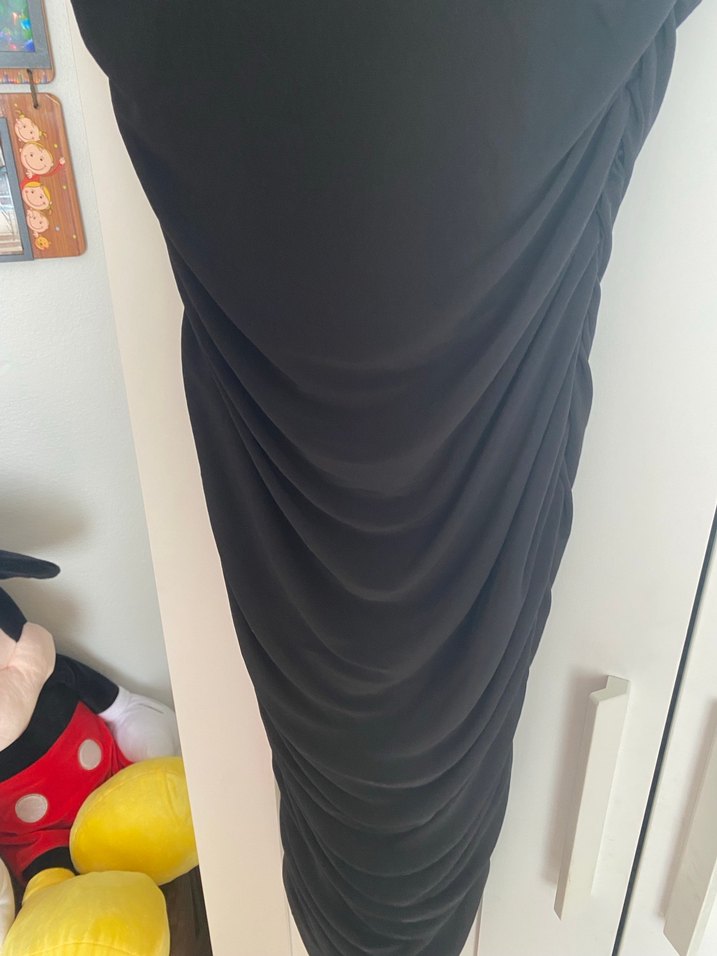 Siyah Drapeli Uzun Kadın Abiye Elbise - Görsel 3