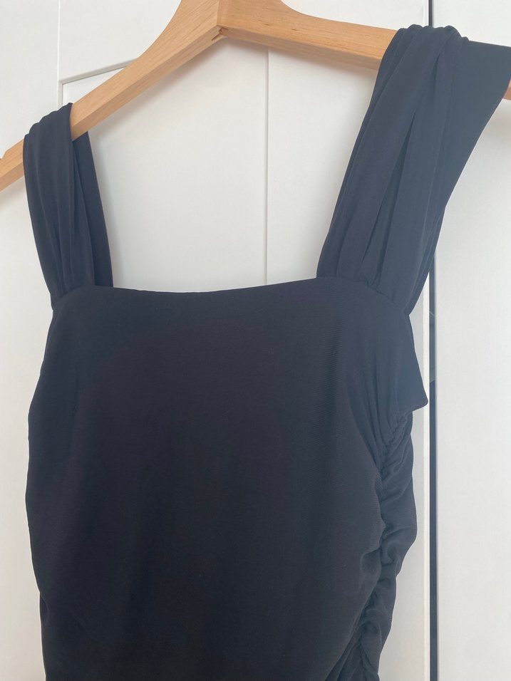 Siyah Drapeli Uzun Kadın Abiye Elbise - Görsel 2