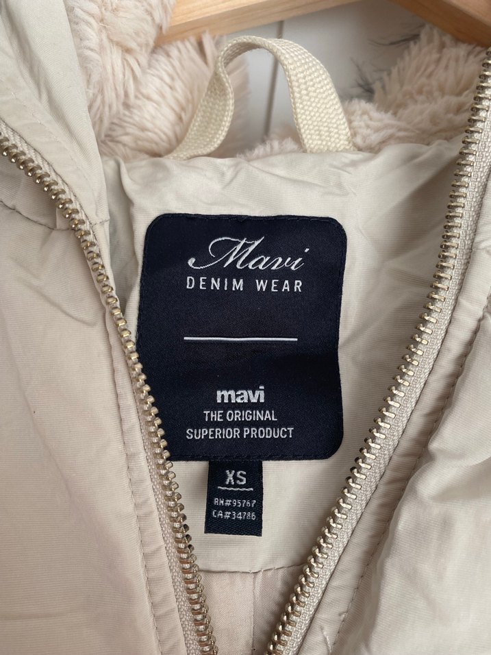Mavi jeans Bej Midi Kadın Kışlık mont Kapüşonlu - Görsel 2