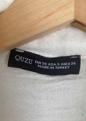 Quzu Quzu Nakışlı Düğmeli Beyaz Keten Gömlek