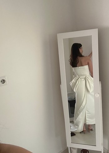 Diğer Minimalist Straplez Beyaz Uzun Gelinlik