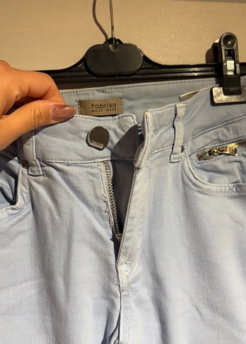Mavi Bağcıklı Salaş Midi Denim Pantolon - Görsel 3