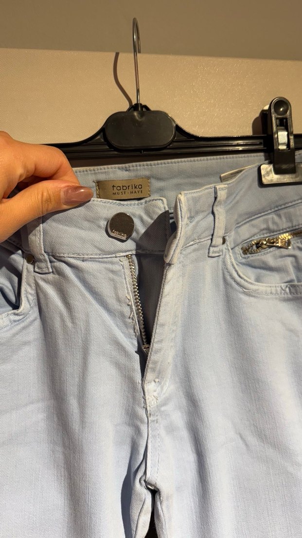 Mavi Bağcıklı Salaş Midi Denim Pantolon - Görsel 3