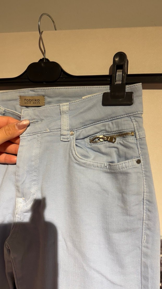 Mavi Bağcıklı Salaş Midi Denim Pantolon - Görsel 4