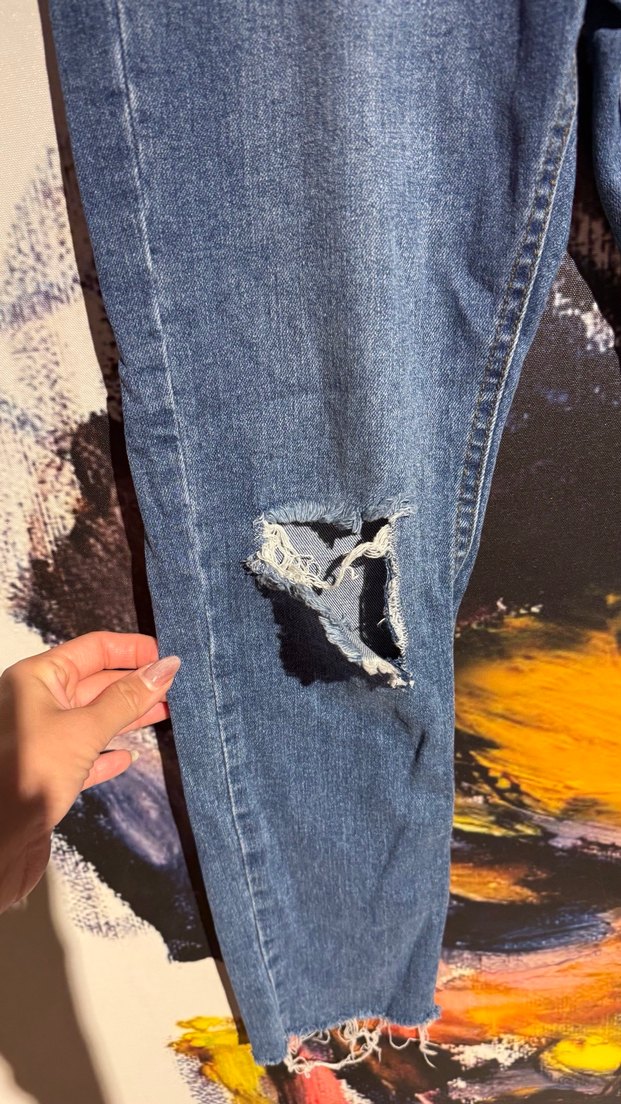 Kadın Lacivert Yırtık Detaylı Skinny Jean - Görsel 3