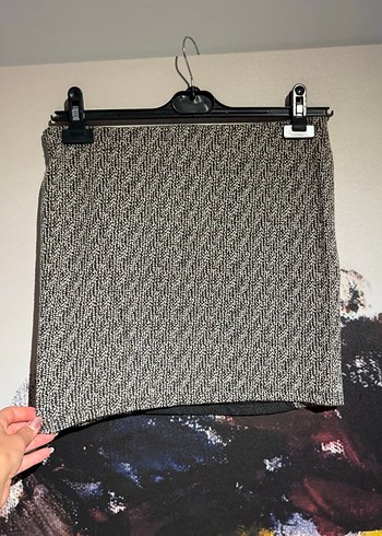 Gri Zebra Desenli Örgü Mini Etek - Görsel 4