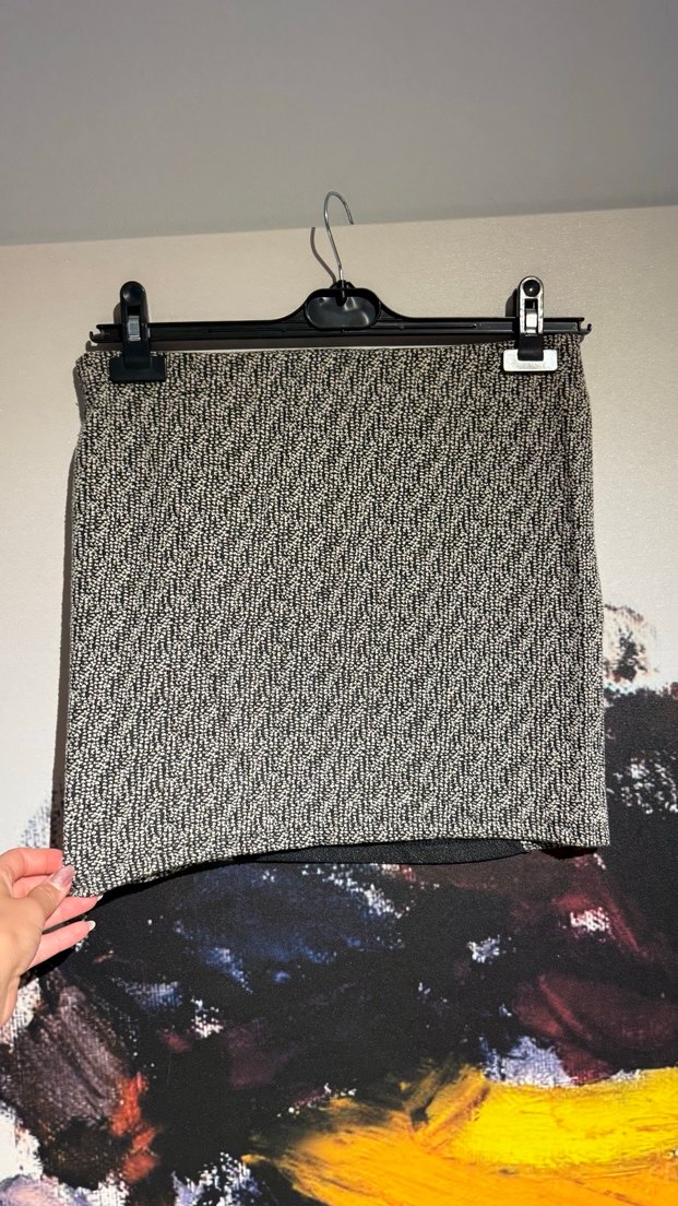 Gri Zebra Desenli Örgü Mini Etek - Görsel 4