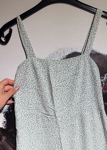 Yeşil Çiçekli Kadın Tulum, Salaş Kesim, Askılı - Görsel 4