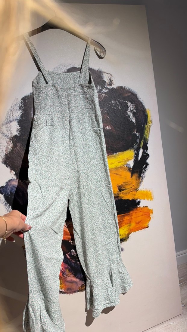 Yeşil Çiçekli Kadın Tulum, Salaş Kesim, Askılı - Görsel 5