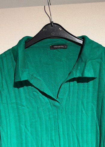 Yeşil Pilili Uzun Kollu Gömlek Yaka Bluz - Görsel 3