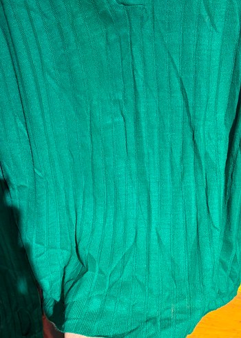 Yeşil Pilili Uzun Kollu Gömlek Yaka Bluz - Görsel 4