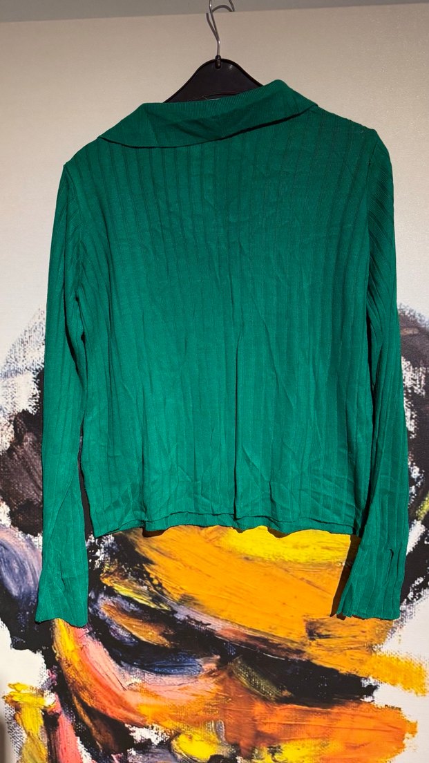 Yeşil Pilili Uzun Kollu Gömlek Yaka Bluz - Görsel 5