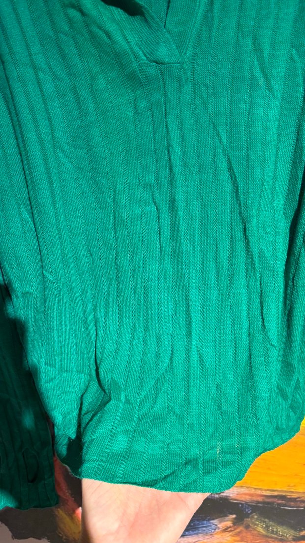 Yeşil Pilili Uzun Kollu Gömlek Yaka Bluz - Görsel 4