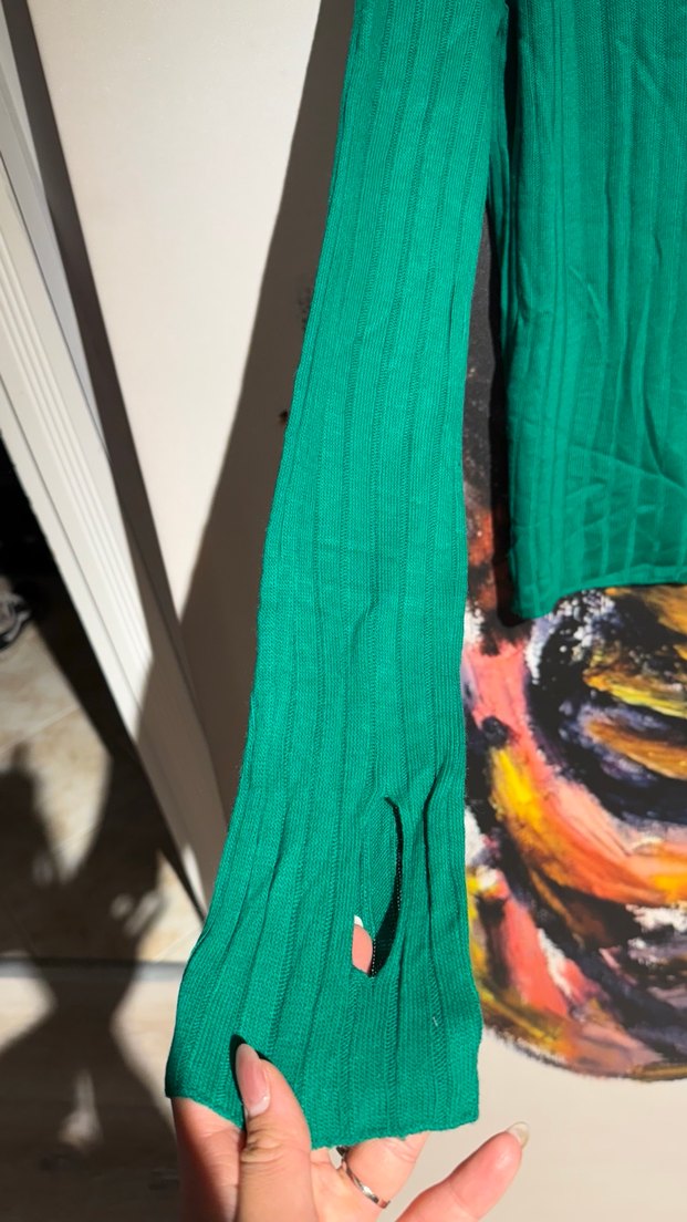 Yeşil Pilili Uzun Kollu Gömlek Yaka Bluz - Görsel 2